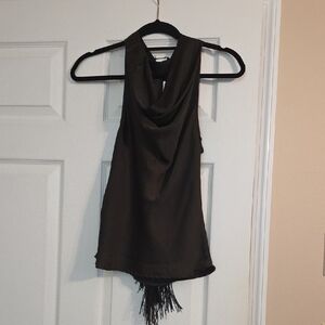 Zara Black Sleeveless Blouse with Fringe